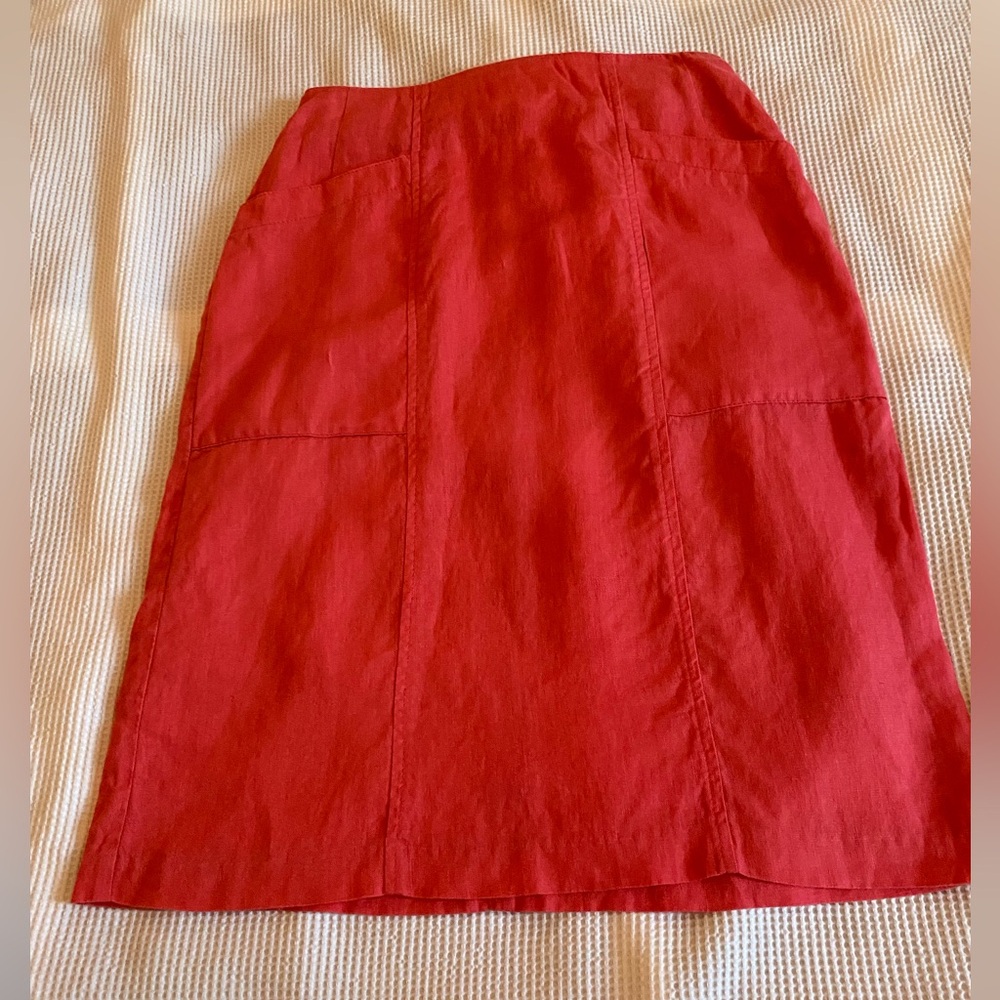 100% Linen A-line/pencil coral pink skirt. Size 4.